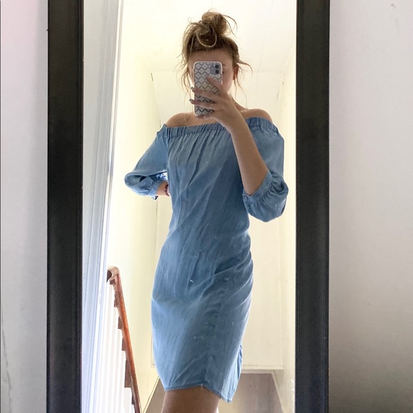 Long sleeve jean off the shoulder dress - Picture 2 of 4